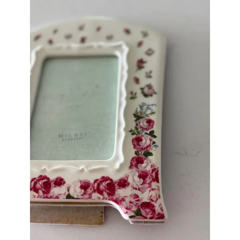 Vintage Michel & Company Rose Floral Ceramic Picture Frame 3.5x5 Shabby Chic
